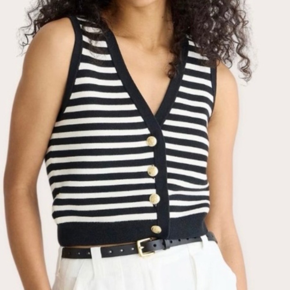 J. Crew Striped Cotton Knit Button-Front Sleeveless Vest, size Medium